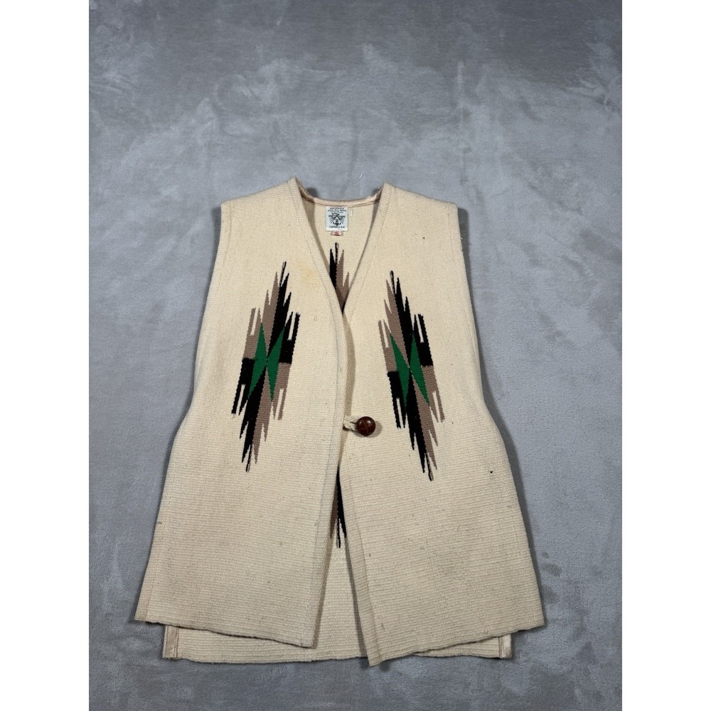 Vintage Chimayo Vest Sizs Small Button Hand Woven Aztec